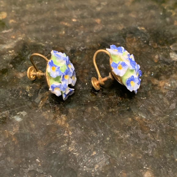 Vintage Porcelain Flower Earrings Denton England - Picture 4 of 5